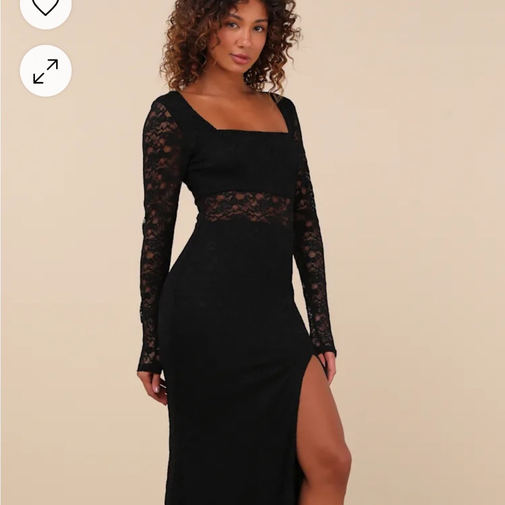 Black Sheath Dress with Long Bishop Sleeves and Square Neckline